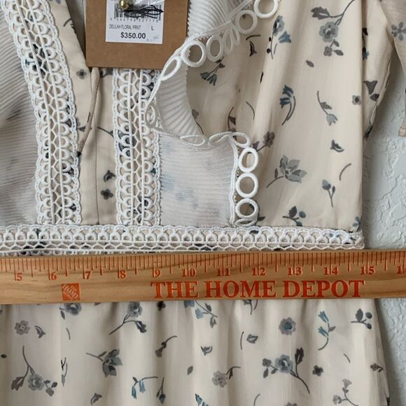 NWT VTG Stevie May Floral Cream Maxi Dress with Lace Details Size L - Picture 10 of 14